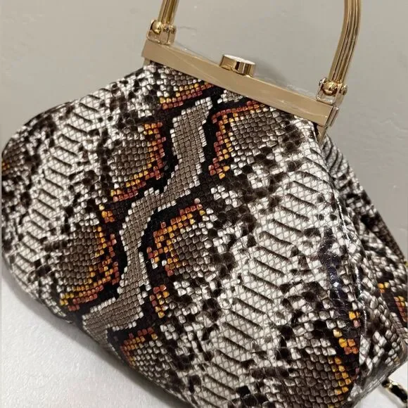 Unique Design! Genuine Cowhide Snake Skin Embossed Top Handle Bag/Crossbody - Picture 12 of 13
